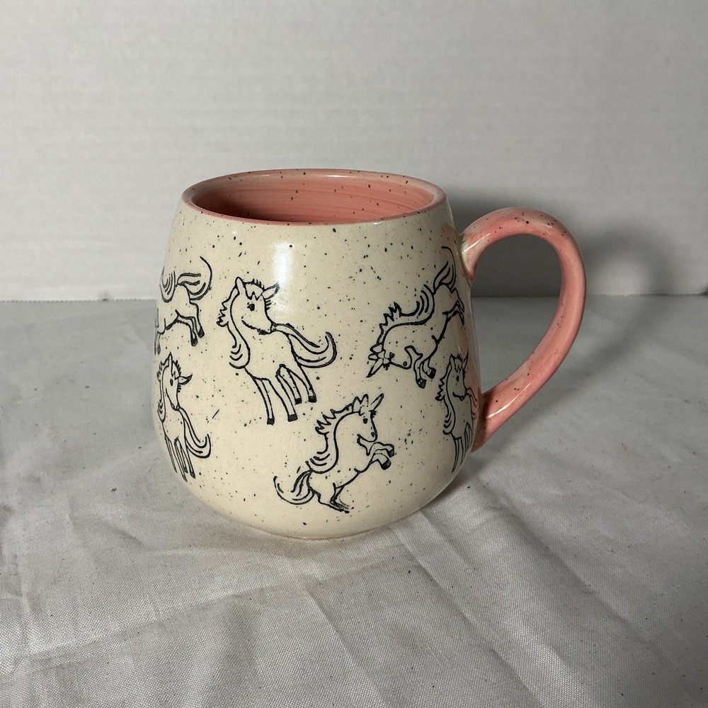 Meritage Unicorn Speckled Cream Pink Interior Graphic Stoneware 20 oz Mug Cup